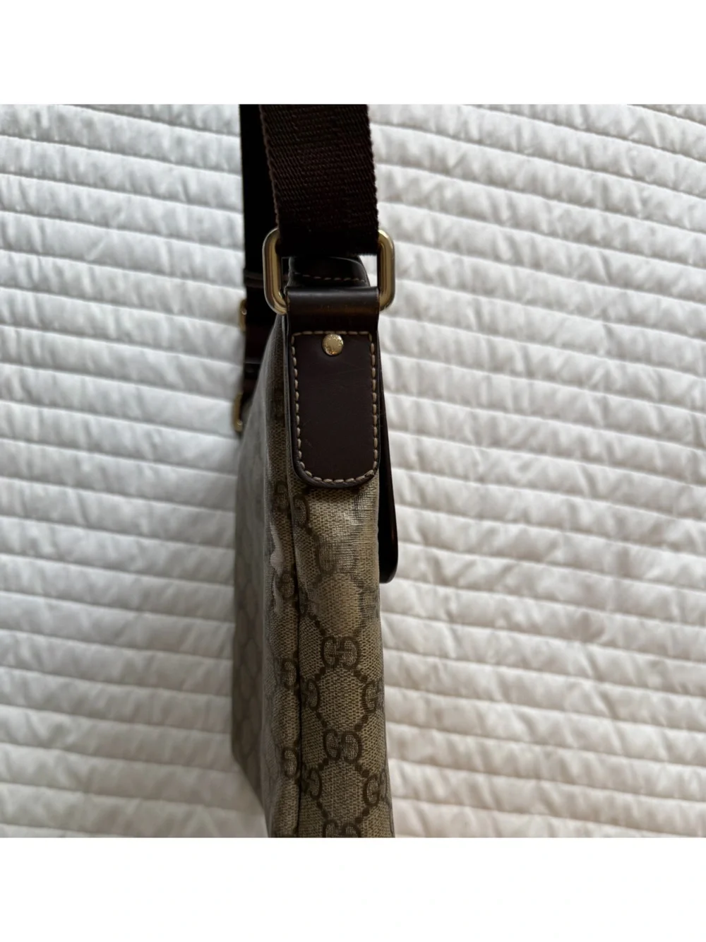 Gucci Beige Monogram Canvas Messenger Bag with Brown Trim